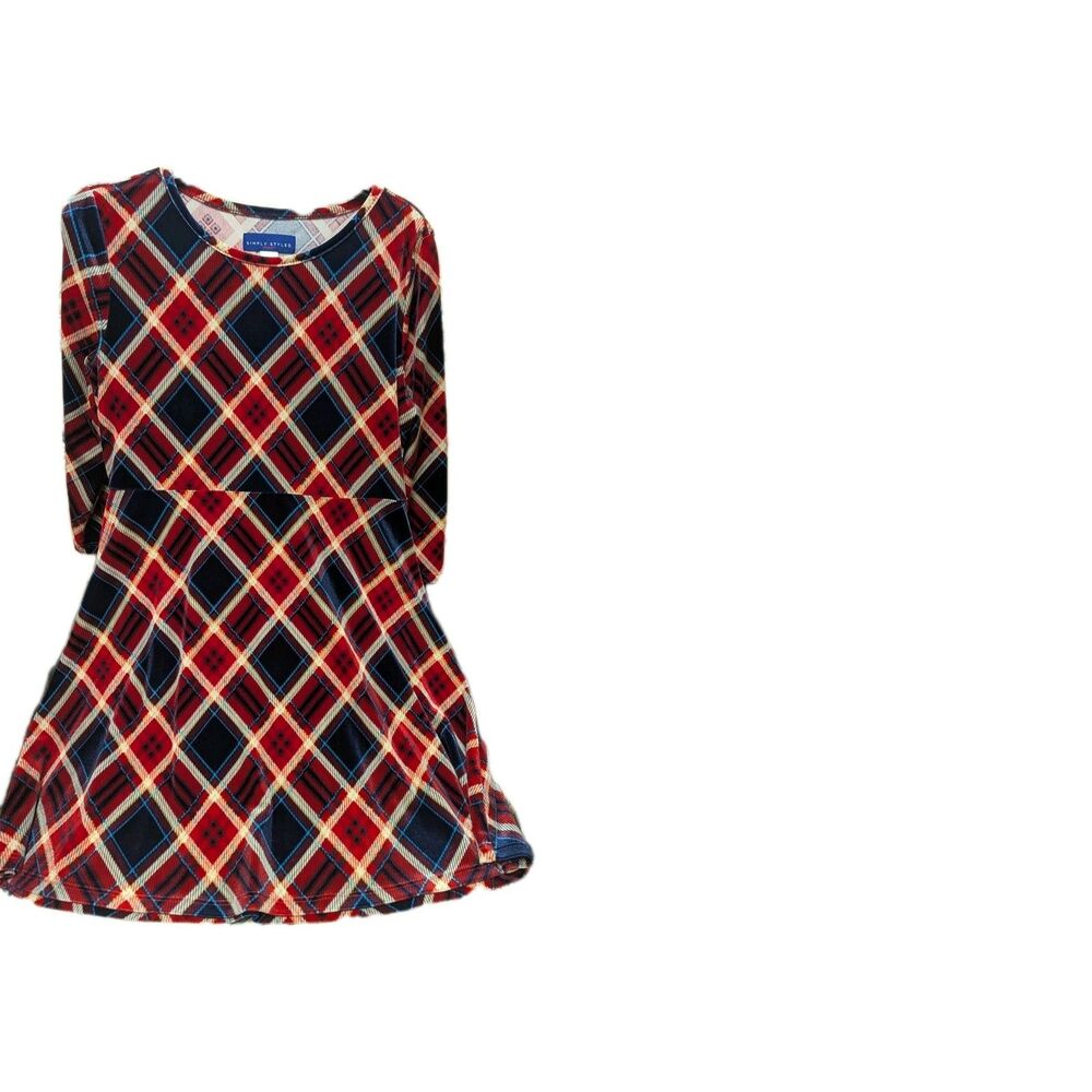Red Velour Dress Christmas Holiday Plaid Girls Size XL 16 Sears Kmart Retro Gift